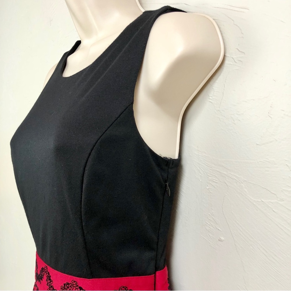Elle Black Red Flocked Fit & Flare Party Dress - Picture 14 of 16